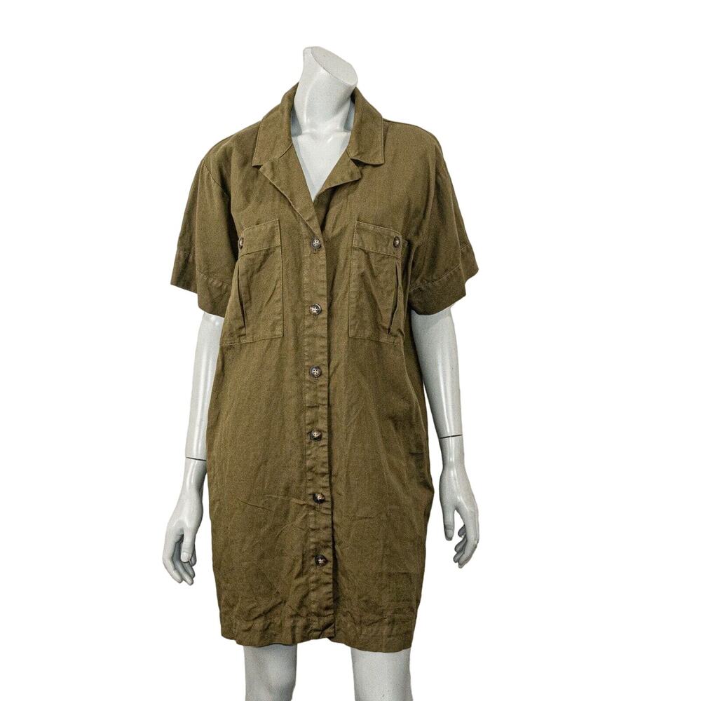 Faherty Khaki Button-Down Midi Dress